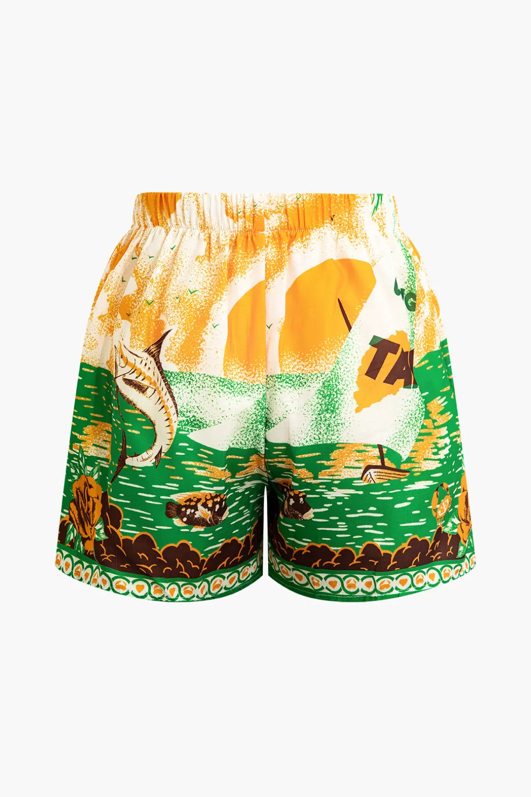 Summer Beach Print Tie-Front Shirt And Shorts Set