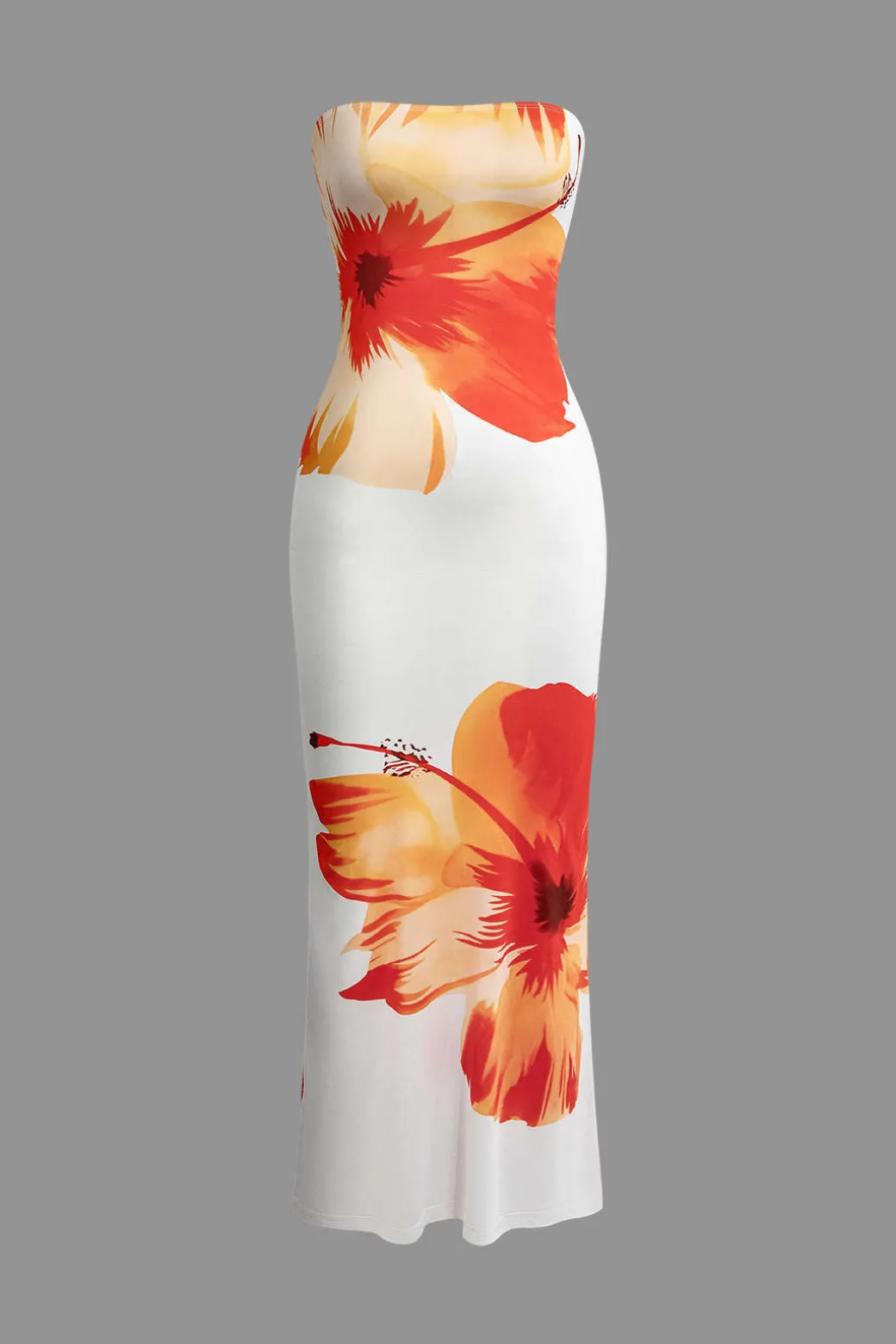 Sunny Floral Cascade Strapless Midi Dress
