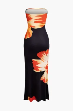 Sunny Floral Cascade Strapless Midi Dress