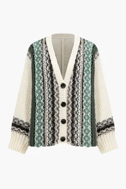 Sweater Button Patchwork Long-Sleeve Cardigan
