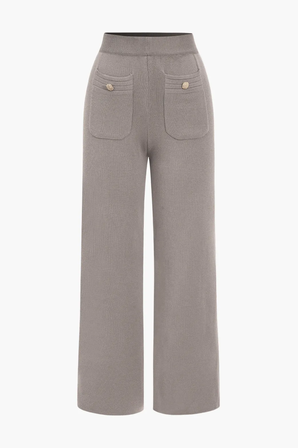 Sweater Button Pocket Round Neck Long-Sleeve Cardigan And Trousers Set