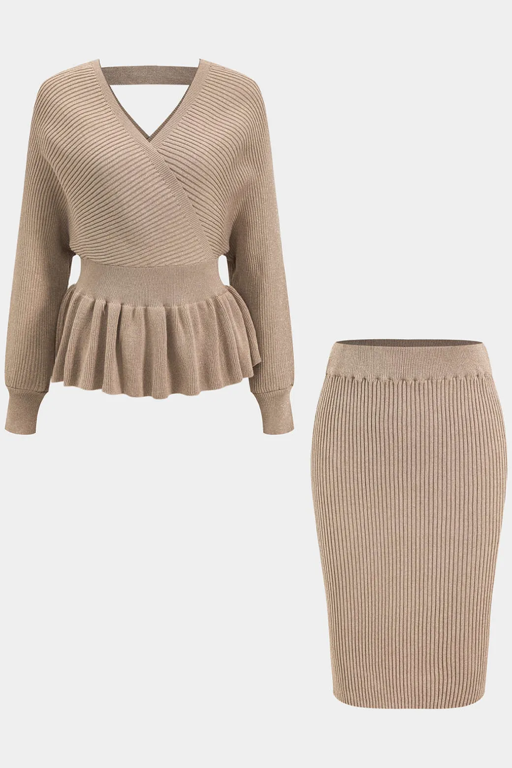 Sweater Knit Ruffle Top And Skirt Set