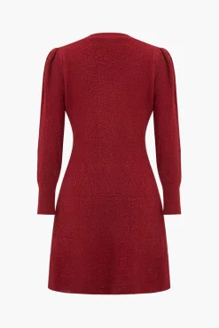 Sweater Long Sleeve Button V-Neck Dress