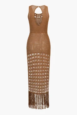 Tassel Hem Crochet Knit Cover Up Dress