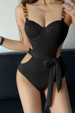 Textured Cut-Out Knot Tummy Control One-Piece Swimsuit