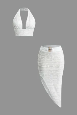 Textured Halter Backless Skirt Set
