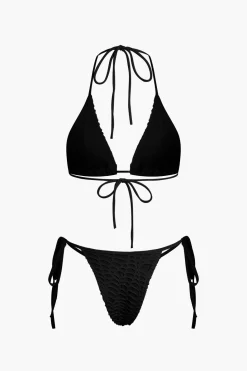 Textured Halter Neck Bikini And Open Knit Cover Up Set