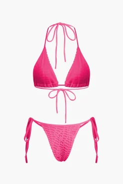 Textured Halter Neck Bikini And Open Knit Cover Up Set