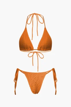 Textured Halter Neck Bikini And Open Knit Cover Up Set