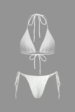 Textured Halter Neck Bikini And Open Knit Cover Up Set