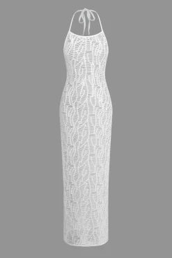 Textured Halter Neck Bikini And Open Knit Cover Up Set