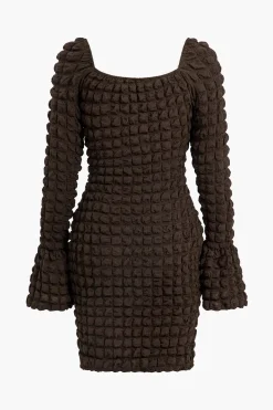Textured Long Sleeve Bell Sleeves Mini Dress