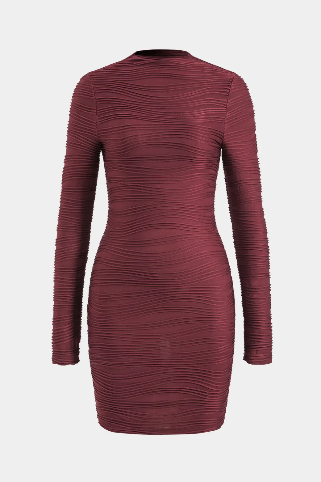 Textured Mock Neck Long Sleeve Mini Dress