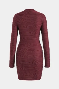 Textured Mock Neck Long Sleeve Mini Dress