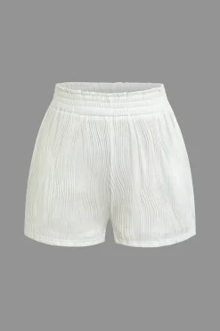 Textured Sleeveless Crop Top And Drawstring Shorts Set