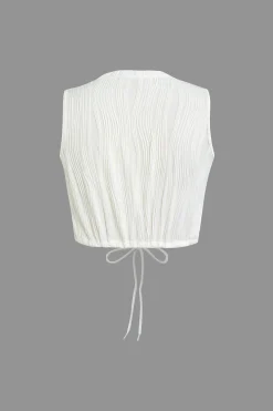 Textured Sleeveless Crop Top And Drawstring Shorts Set