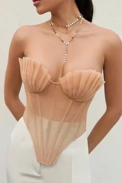 Tie Back Sheer Mesh Corset Strapless Top