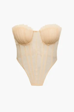 Tie Back Sheer Mesh Corset Strapless Top