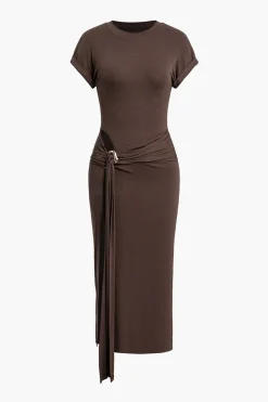 Tie Cut Out Ruched Midi Dress