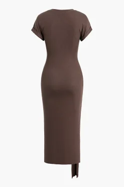 Tie Cut Out Ruched Midi Dress