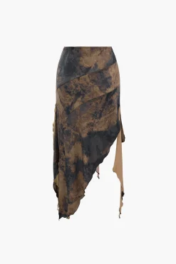 Tie Dye Asymmetric Ruffle Hem Skirt