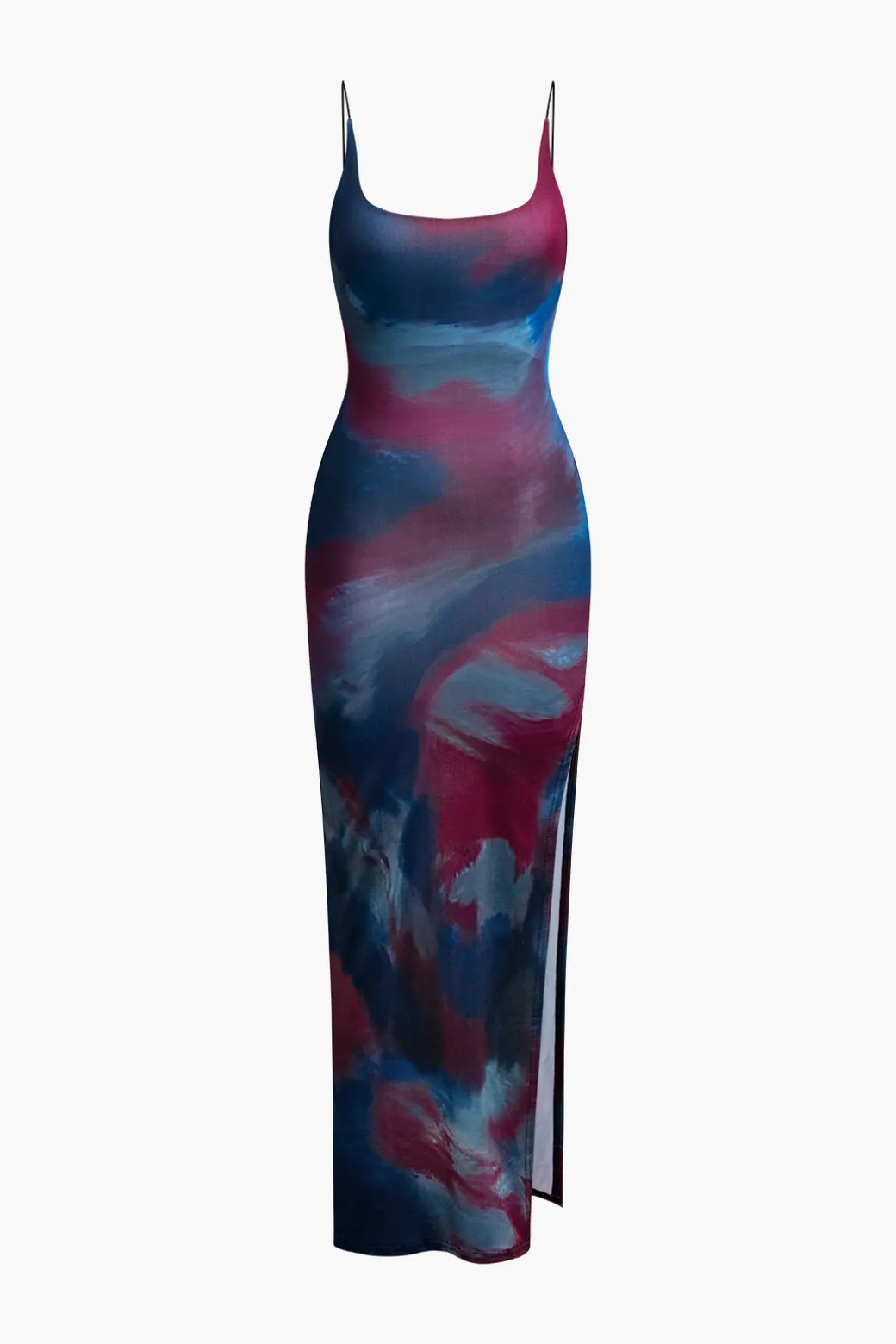 Tie Dye Backless Slit Slip Midi Dress