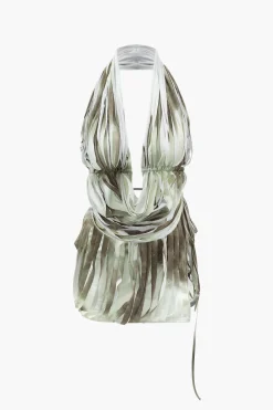 Tie Dye Destroyed Halter Top And Asymmetric Mini Skirt Set
