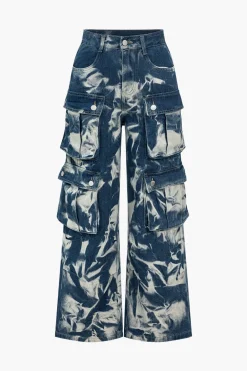 Tie Dye Flap Pocket Cargo Jeans