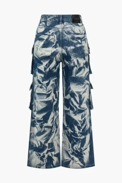 Tie Dye Flap Pocket Cargo Jeans