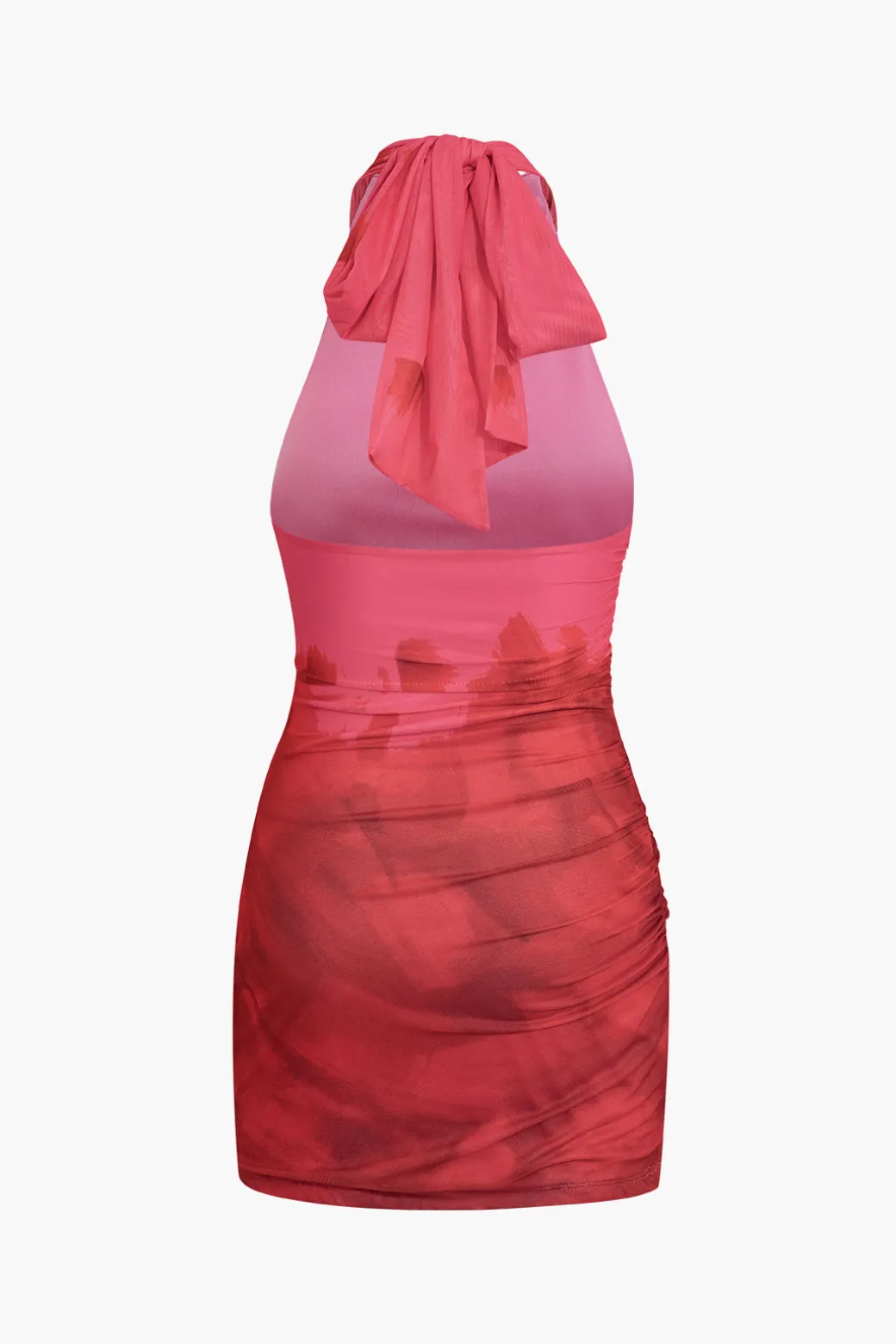 Tie Dye Halter Backless Ruched Mini Dress