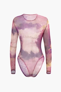 Tie Dye Long Sleeve Mesh Bodysuit