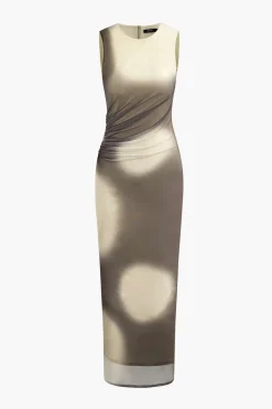 Tie Dye Mesh Slit Sleeveless Maxi Dress