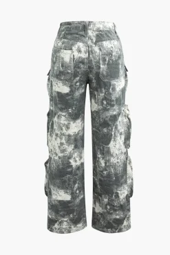 Tie Dye Multi Pocket Straight Leg Cargo Jeans