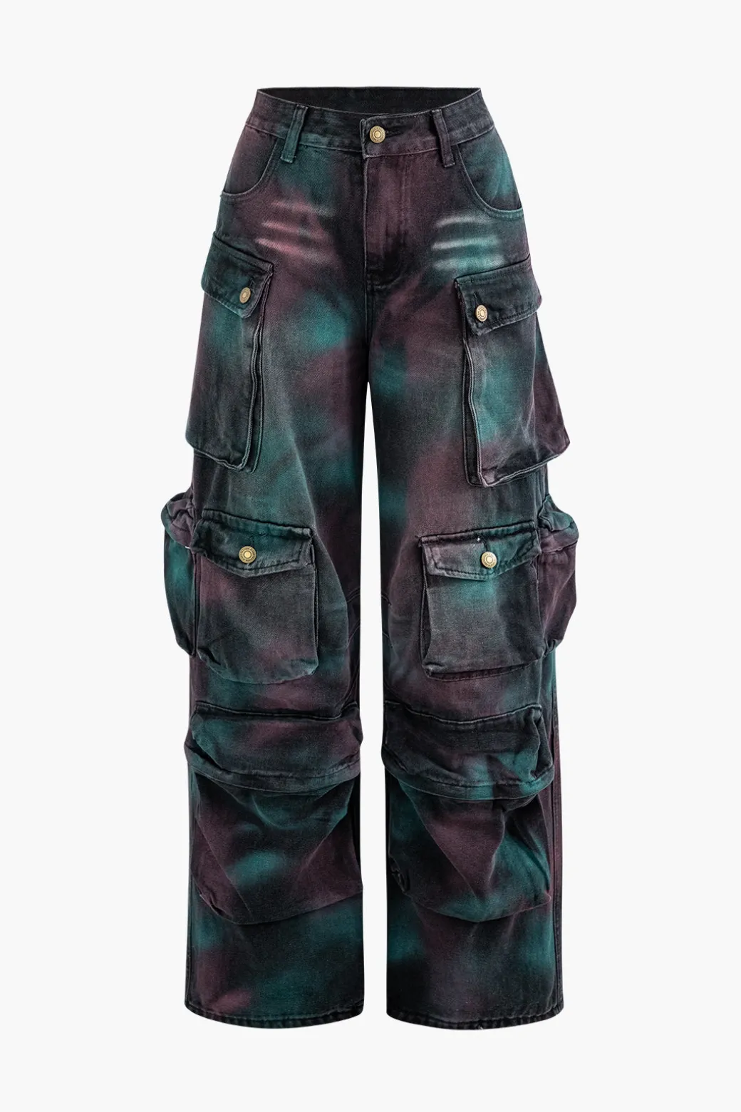 Tie Dye Multi Pocket Straight Leg Cargo Jeans