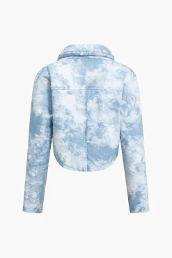 Tie Dye Print Padded Pocket Long-Sleeve Puffer