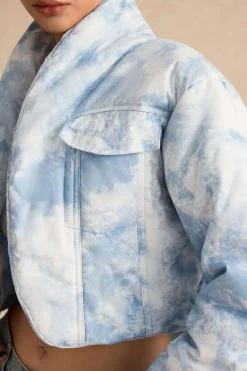 Tie Dye Print Padded Pocket Long-Sleeve Puffer