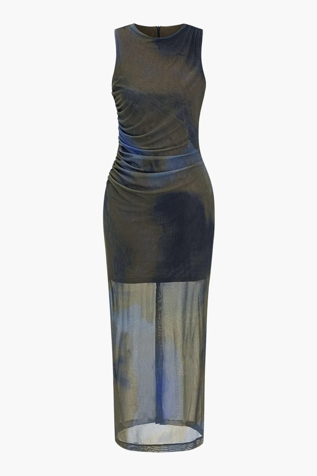 Tie Dye Print Ruched Midi Dress