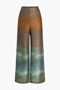 Tie Dye Print Satin Wide Leg Trousers