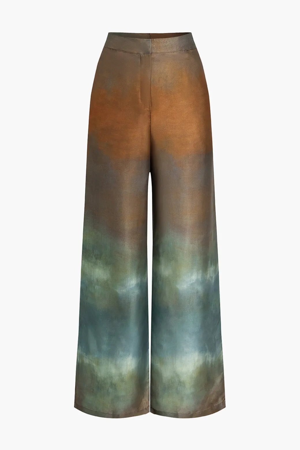 Tie Dye Print Satin Wide Leg Trousers