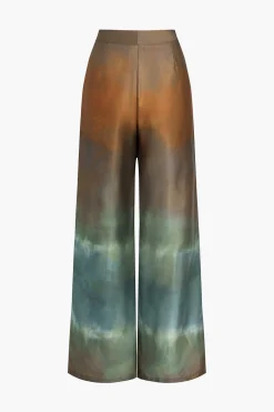 Tie Dye Print Satin Wide Leg Trousers