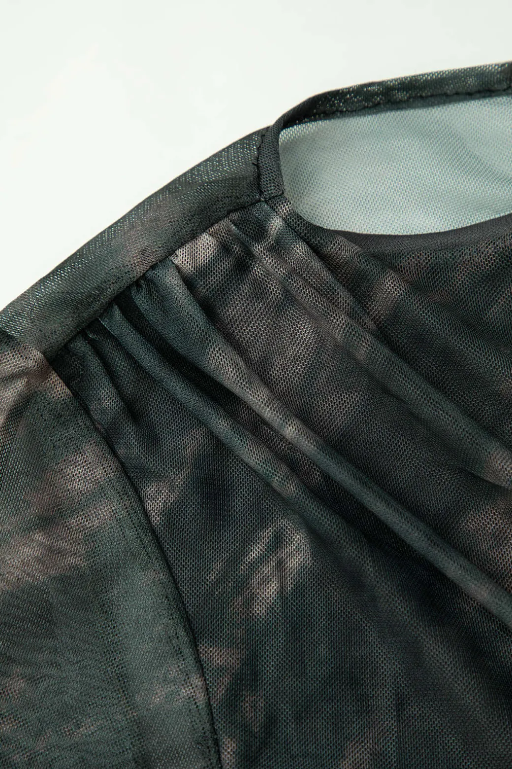 Tie Dye Ruched Mesh Long Sleeve Top