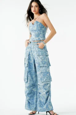 Tie Dye V-neck Denim Strapless Top