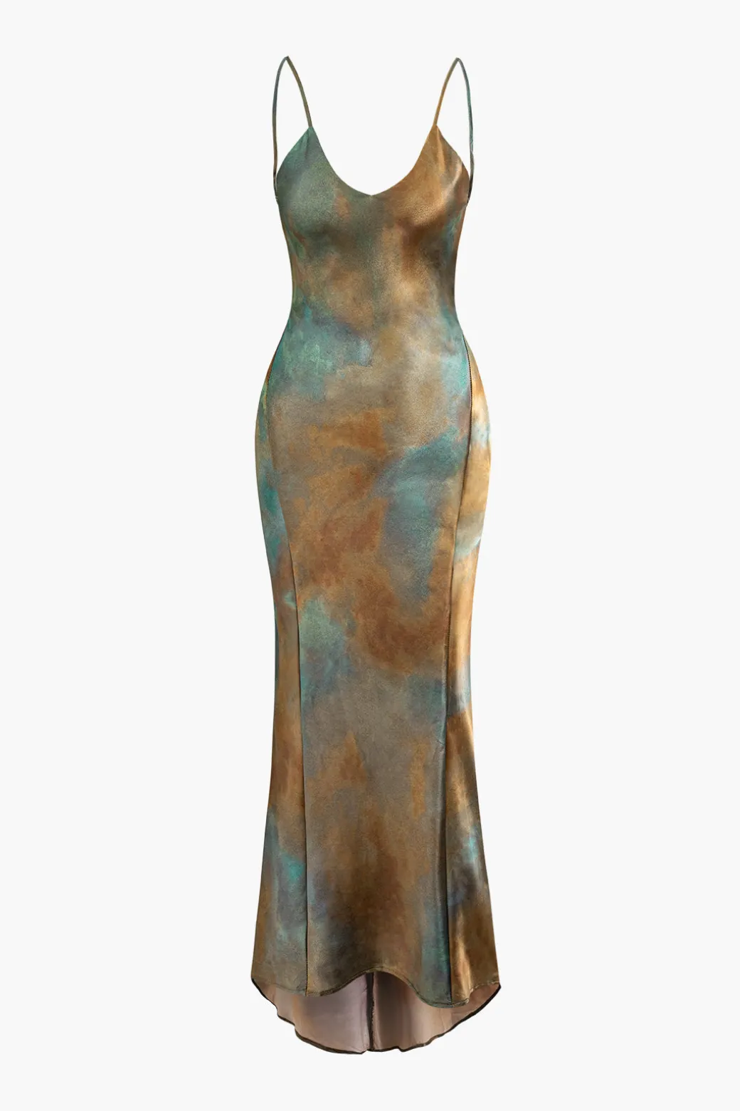 Tie Dye V-neck Satin Maxi Dress