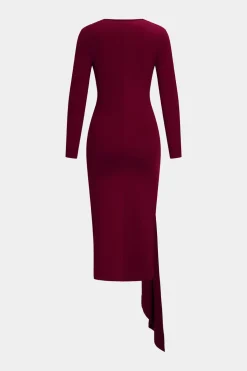 Tie Front Ruched Long Sleeve Midi Dress