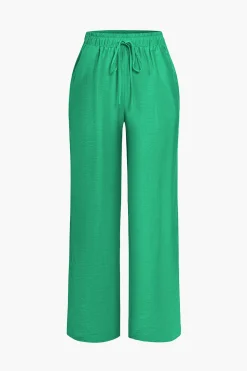 Tie Front Shirt And Wide Leg Pants Set