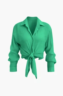 Tie Front Shirt And Wide Leg Pants Set