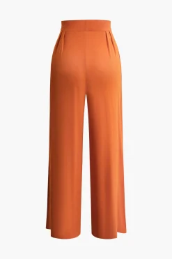 Tie Knot Front Ruched Tube Top And Pleated Wide Leg Pants