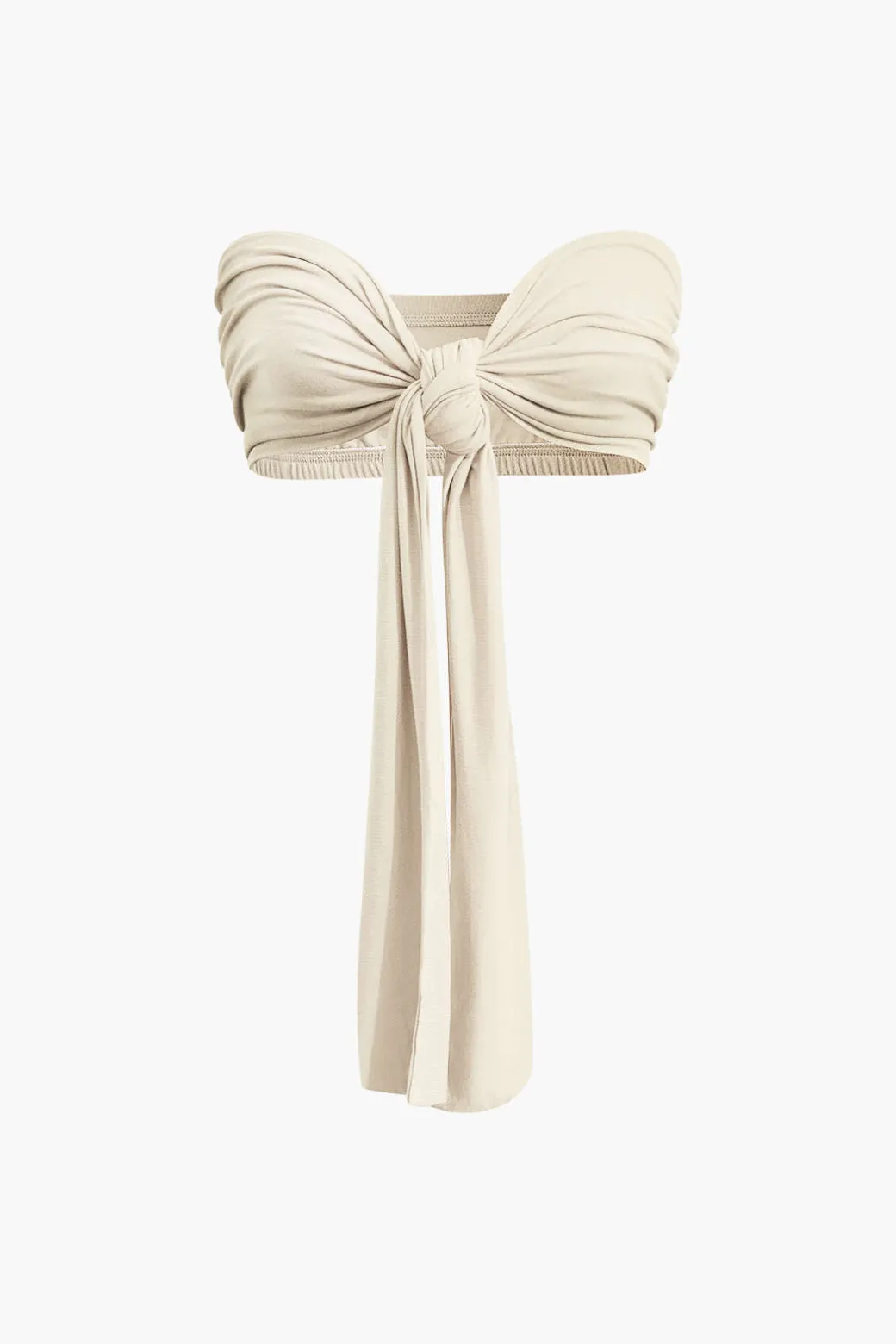 Tie Knot Front Ruched Tube Top And Pleated Wide Leg Pants