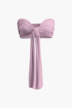 Tie Knot Front Ruched Tube Top And Pleated Wide Leg Pants