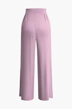 Tie Knot Front Ruched Tube Top And Pleated Wide Leg Pants